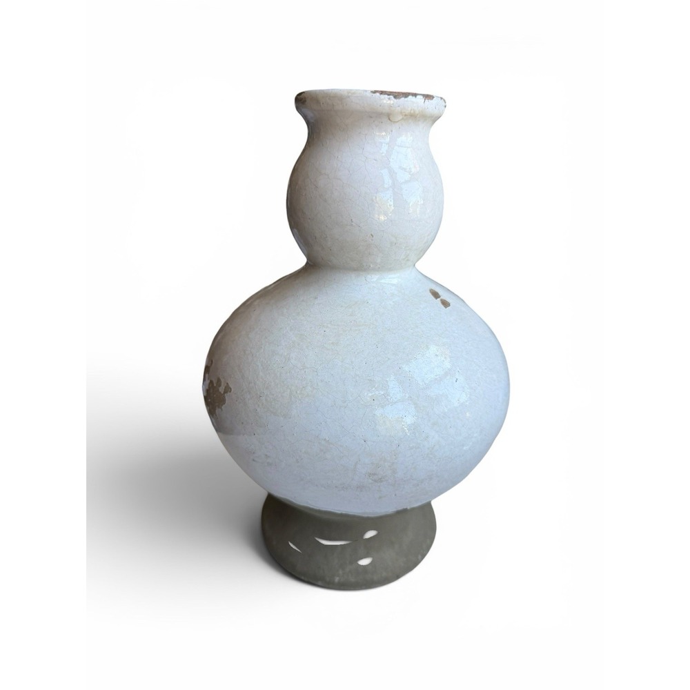 Pottery Barn Terracotta Vase Tuscany Glaze Handcrafted 9.5" Rustic White